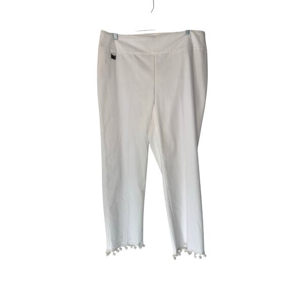 Lisette L Pants White Pom Pom Hem Office Work Career Business Basic Size 14 - Picture 1 of 14